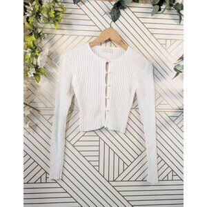 Urban Outfitters Women's White Ribbed Sweater Buttons Long Sleeve Size Medium